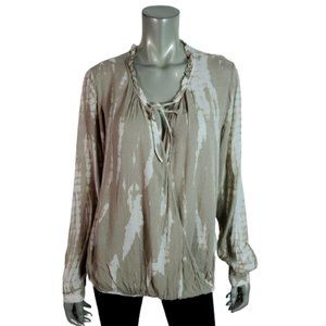 Knox Rose Womens Top Size L Surplice Tie Dye Lightweight Tie Neck Pullover Beige